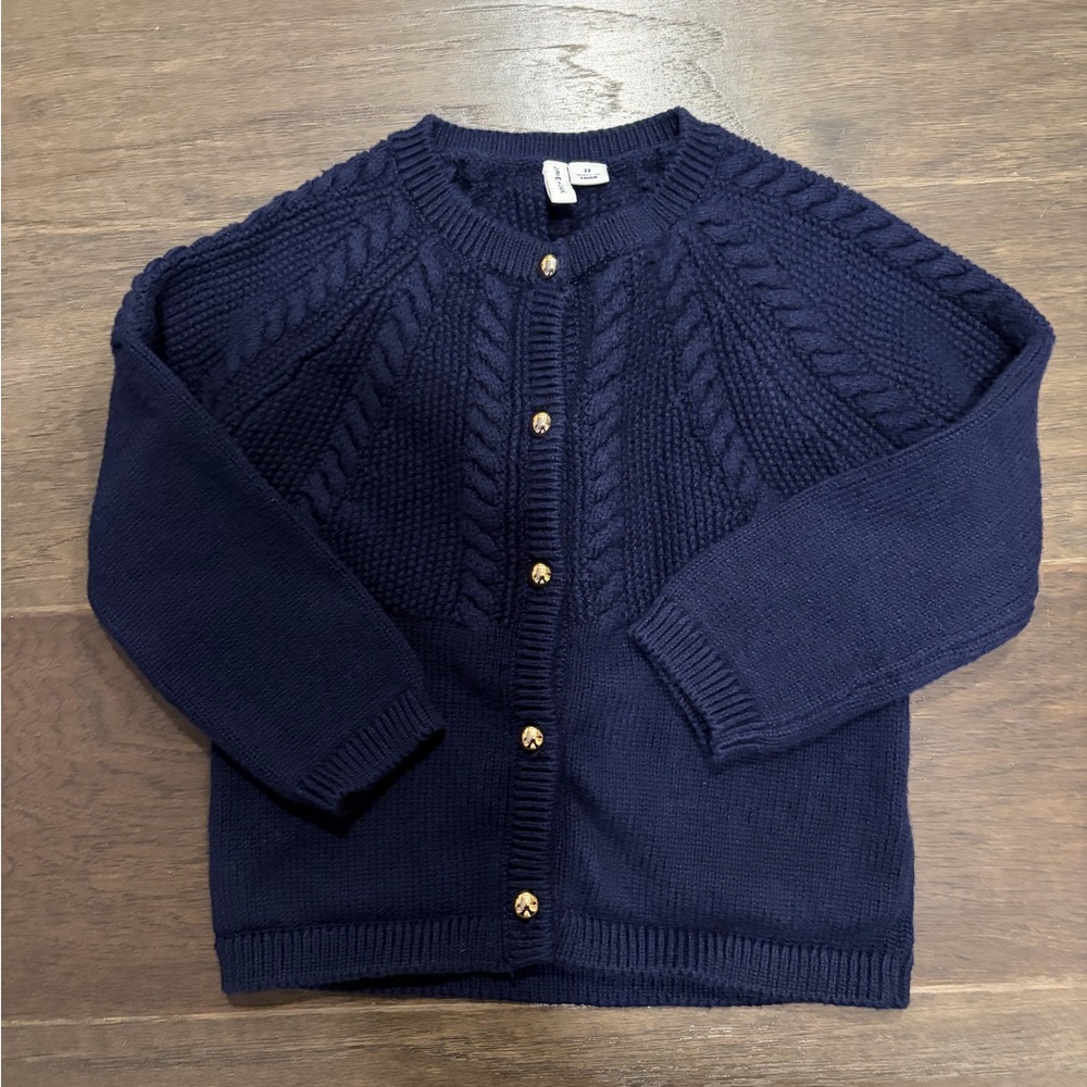 Janie&Jack Cable-knit Navy Cardigan Gold Buttons Preppy Cottagecore Girlhoodcore